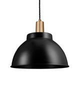 Industrial Sleek Dome Black Pendant Light by Industville - Brass Holder
