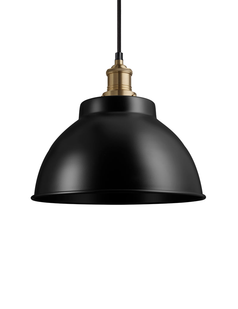 Industrial Brooklyn Dome Black Pendant Light by Industville - Brass Holder