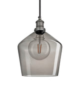 Industrial Brooklyn Schoolhouse Smoked Grey Glass Pendant Light by Industville - Pewter Holder