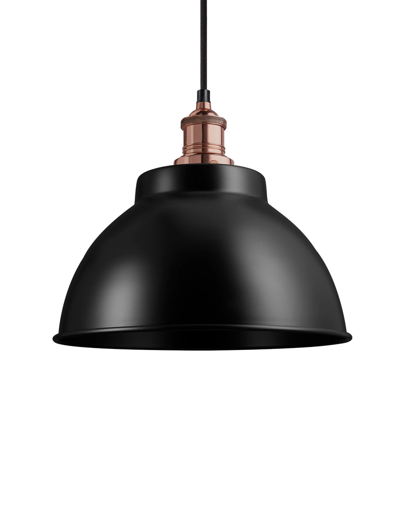 Industrial Brooklyn Dome Black Pendant Light by Industville - Copper Holder