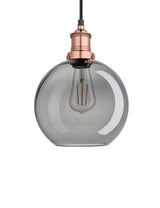 Industrial Brooklyn Globe Smoked Grey Glass Pendant Light by Industville - Copper Holder