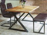 Industrial Rustic Cross Leg Dining Table - Small - Brown Dining Chairs & Bench