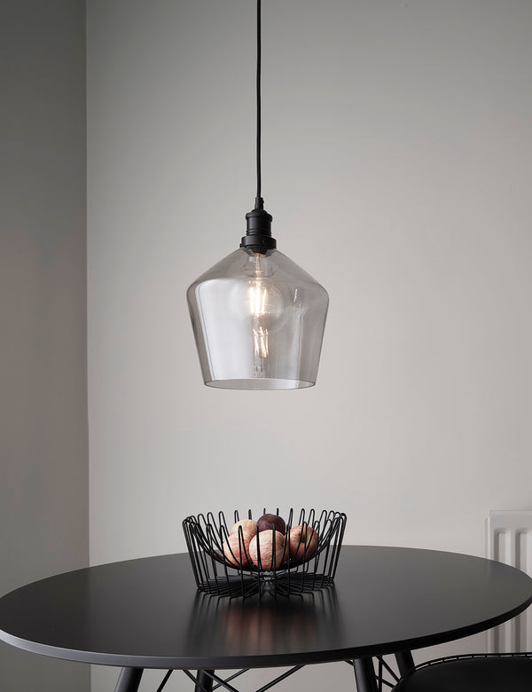 Industrial Brooklyn Schoolhouse Smoked Grey Glass Pendant Light by Industville