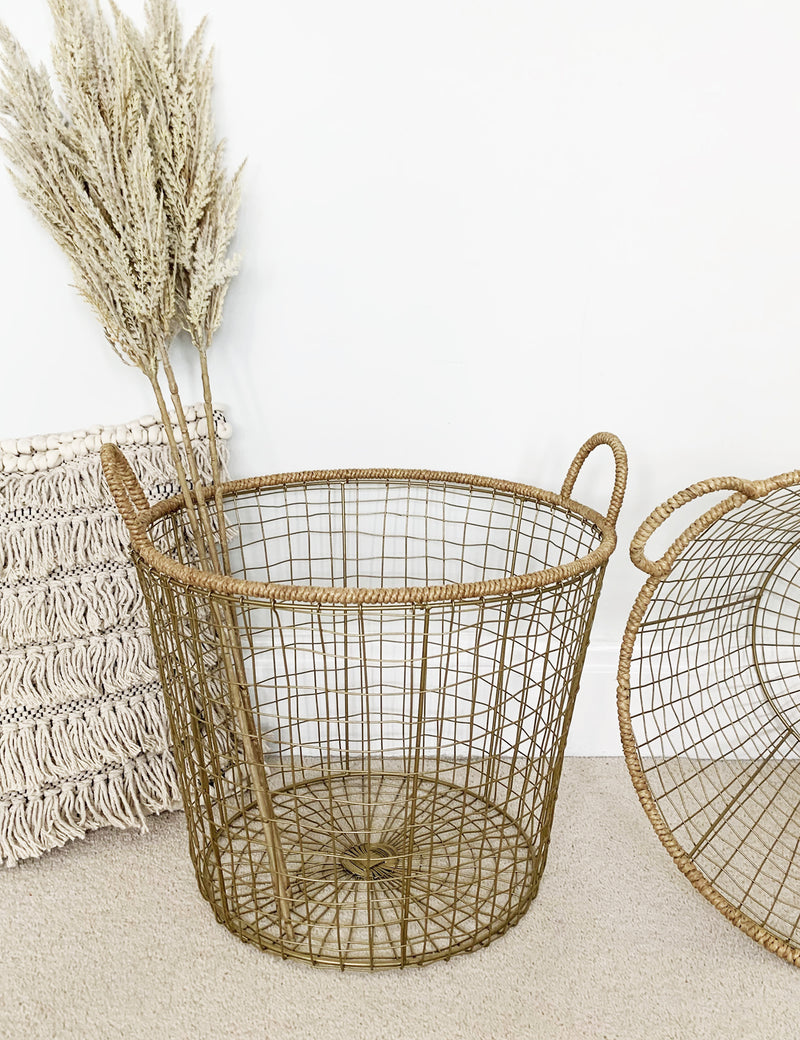 Antique Brass Wire Basket With Jute The Den & Now