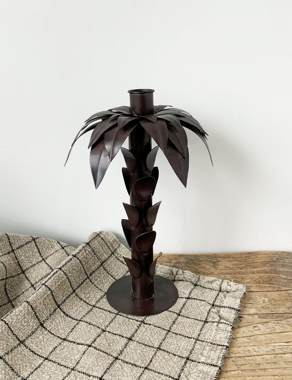 Antique Brown Palm Tree Candle Holder