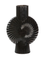 Black Ribbed Organic Vase - Large Gloss