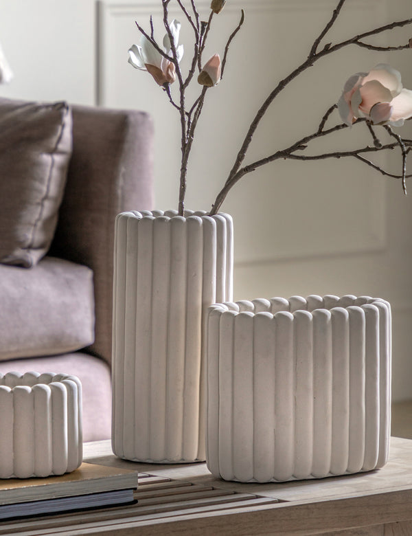 Cement Ribbed Natural Planters & Vase