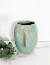 Ceramic Small Face Vases - Light Green