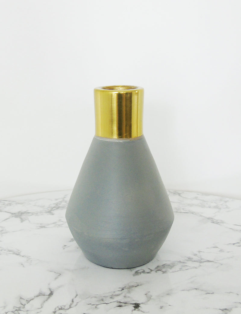 Concrete & Gold Candlestick - Curved