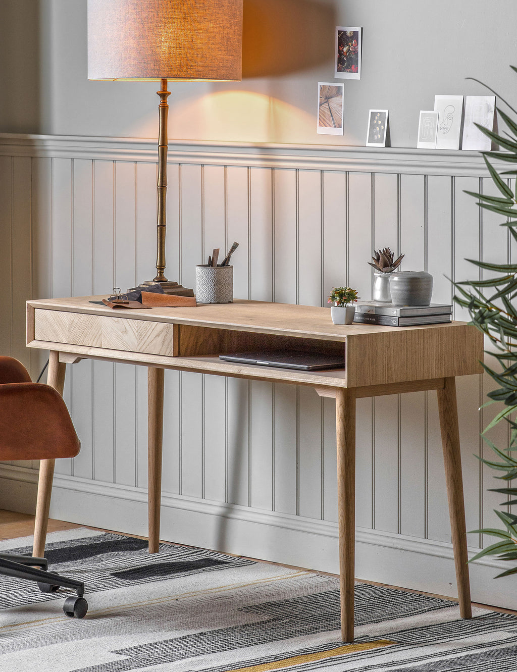 Nordic Writing Desk 2 Storage Drawers Light Mango Wood Scandinavian Style  Bureau Retro Rustic Work Desk Hand Painted Option Available 