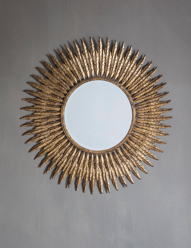 Gold Feather Round Mirror