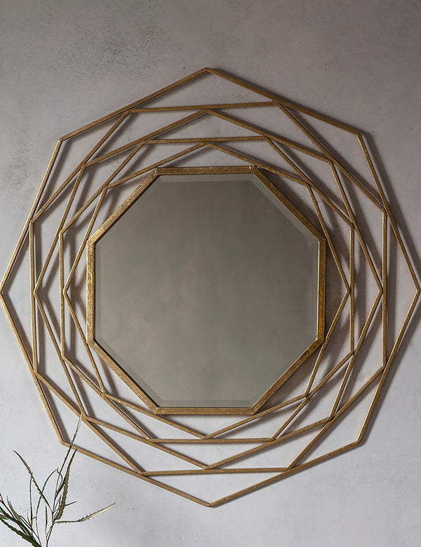 Gold Geometric Octagon Mirror