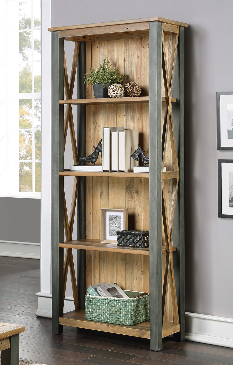 well-built repurposed american vintage industrial freestanding shelving  unit or rack complete with recycled barn wood