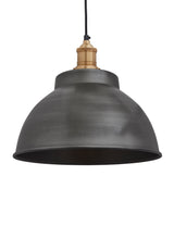 Industrial Brooklyn Dome Pewter Pendant Light by Industville - Brass Holder
