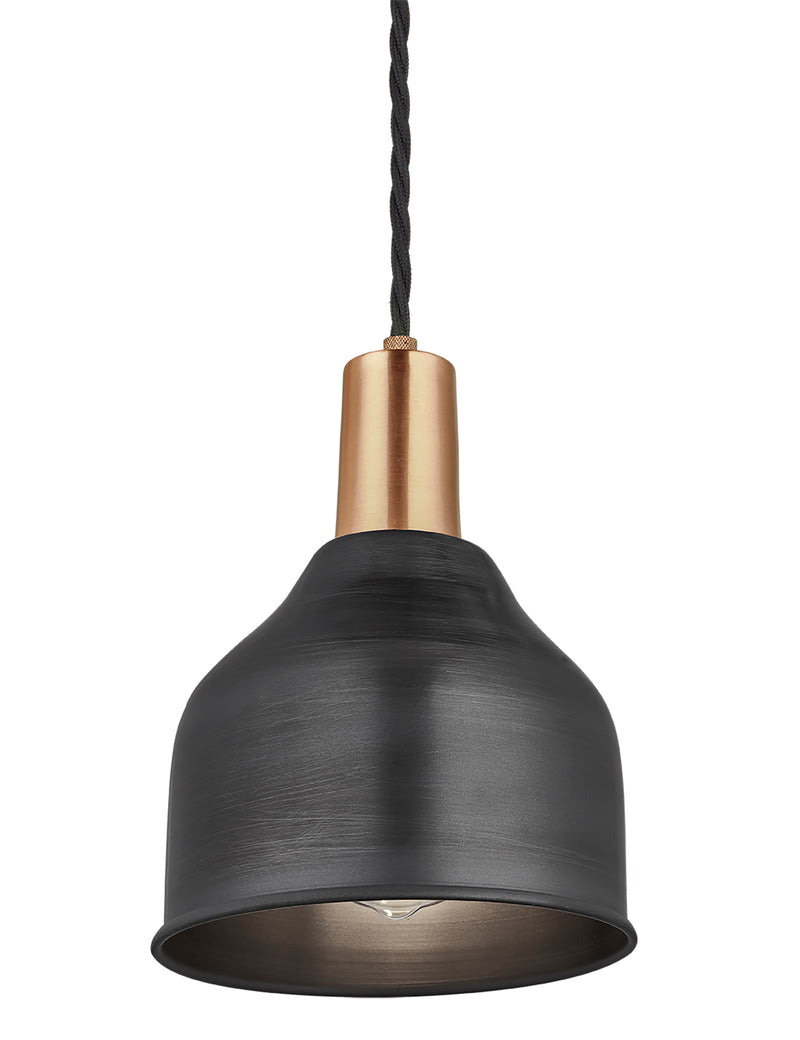 Industrial Pewter Sleek Cone Pendant Light by Industville - Brass Holder