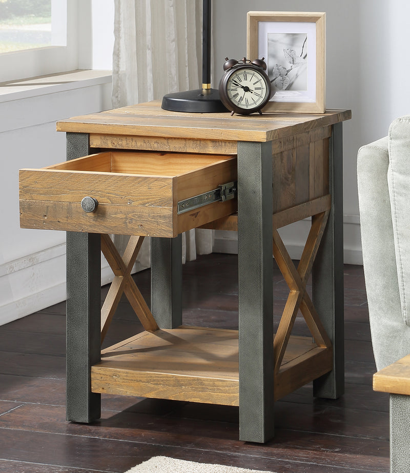 Industrial Rustic Side Table With Drawer