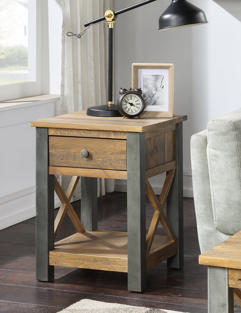 Industrial Rustic Side Table With Drawer