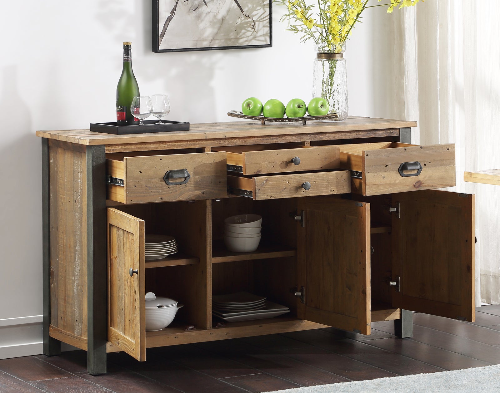Rustic Sideboard Table Rustic Country Cottage White Wood And Rattan 2