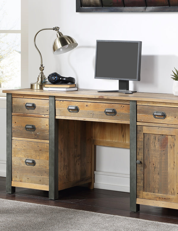 Industrial Rustic Twin Pedestal Home Office Desk