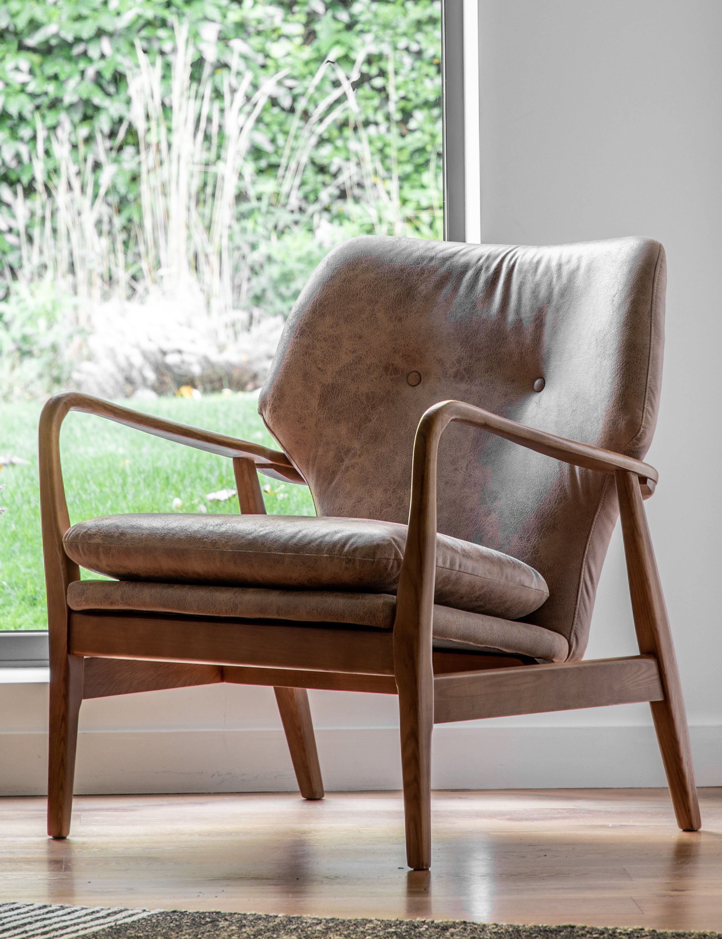 Karlstad Brown Leather Armchair The Den & Now