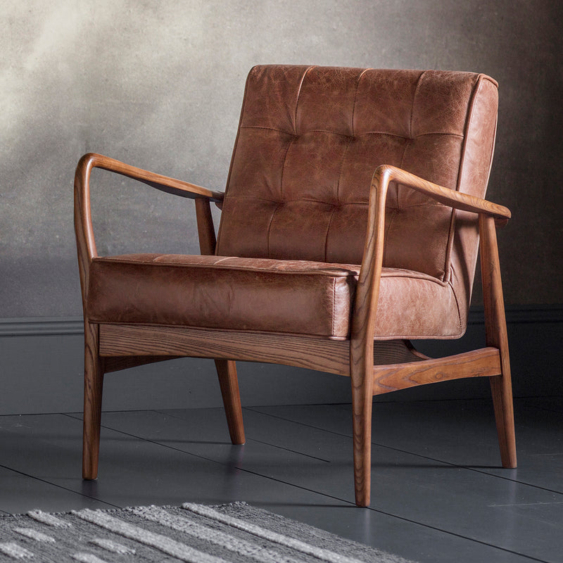Luna Brown Leather Buttoned Armchair