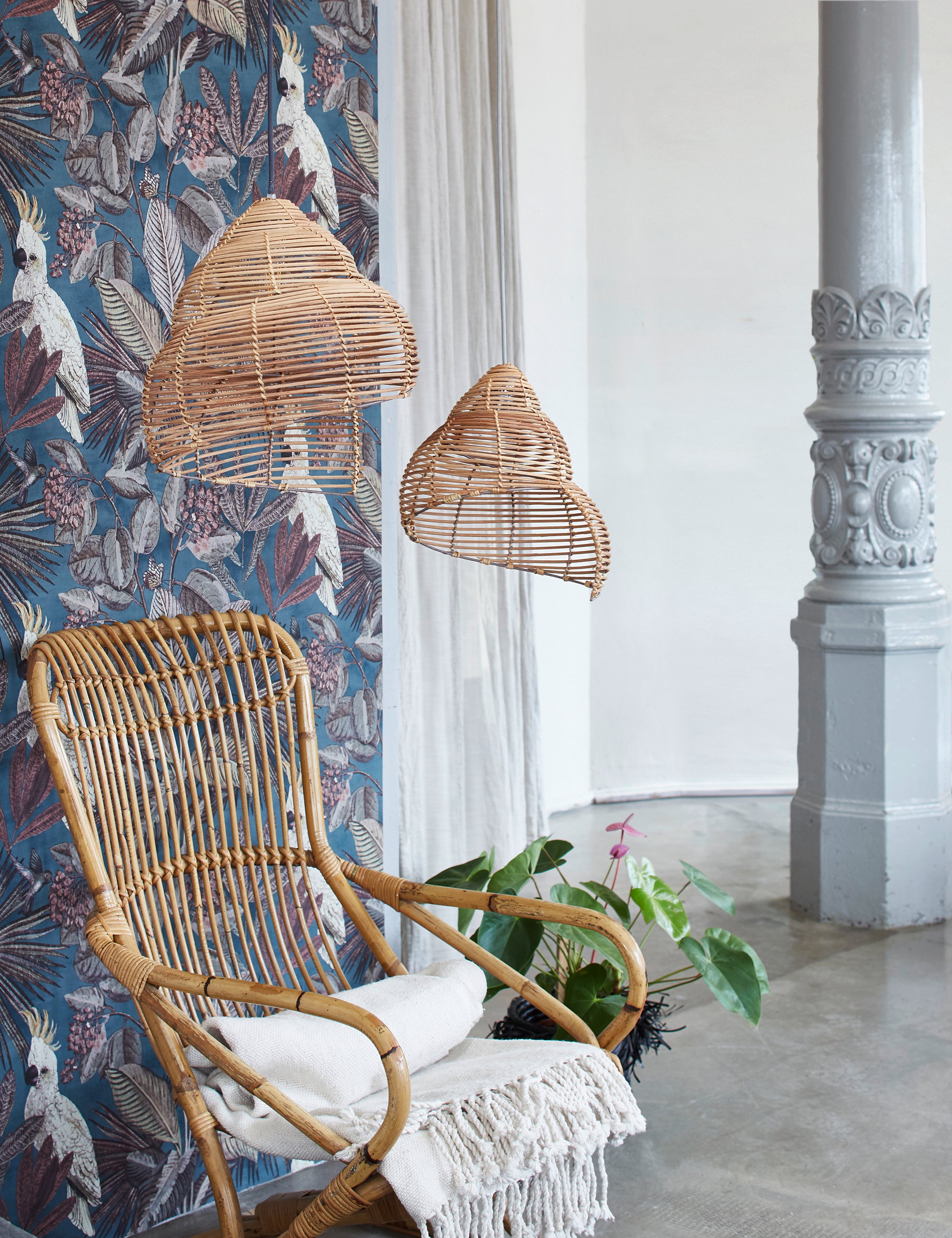 Rattan Natural Spiral Shell Light Shades (pair) – The Den & Now