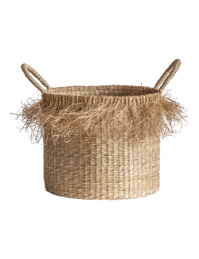 Seagrass Storage Fringed Basket with Handles