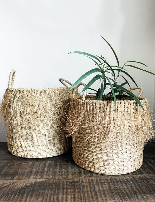 Seagrass Storage Fringed Basket with Handles (Pair)