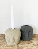 Stoneware Face Black Candle Holder