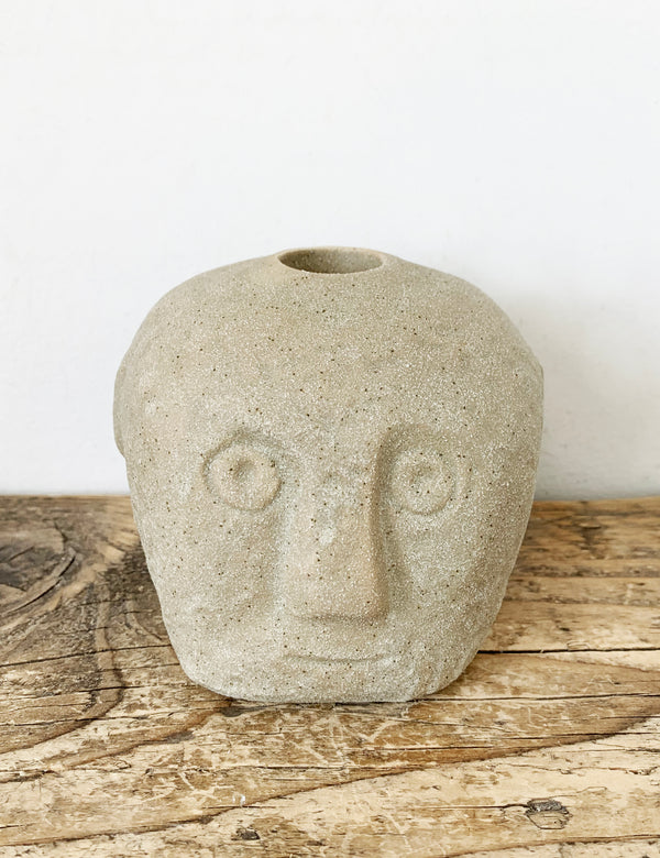 Stoneware Face Natural Sand Candle Holder