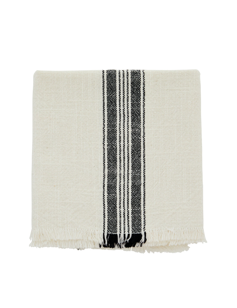 Striped Cotton Tea Towel With Fringing