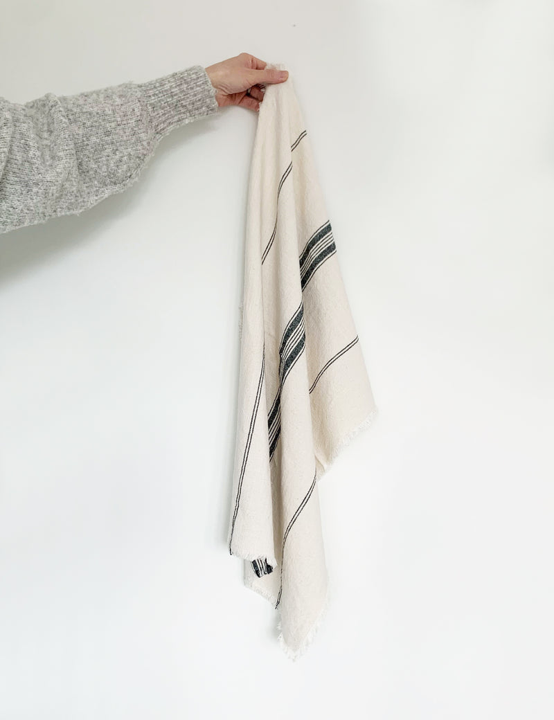 Striped Cotton Tea Towel With Fringing