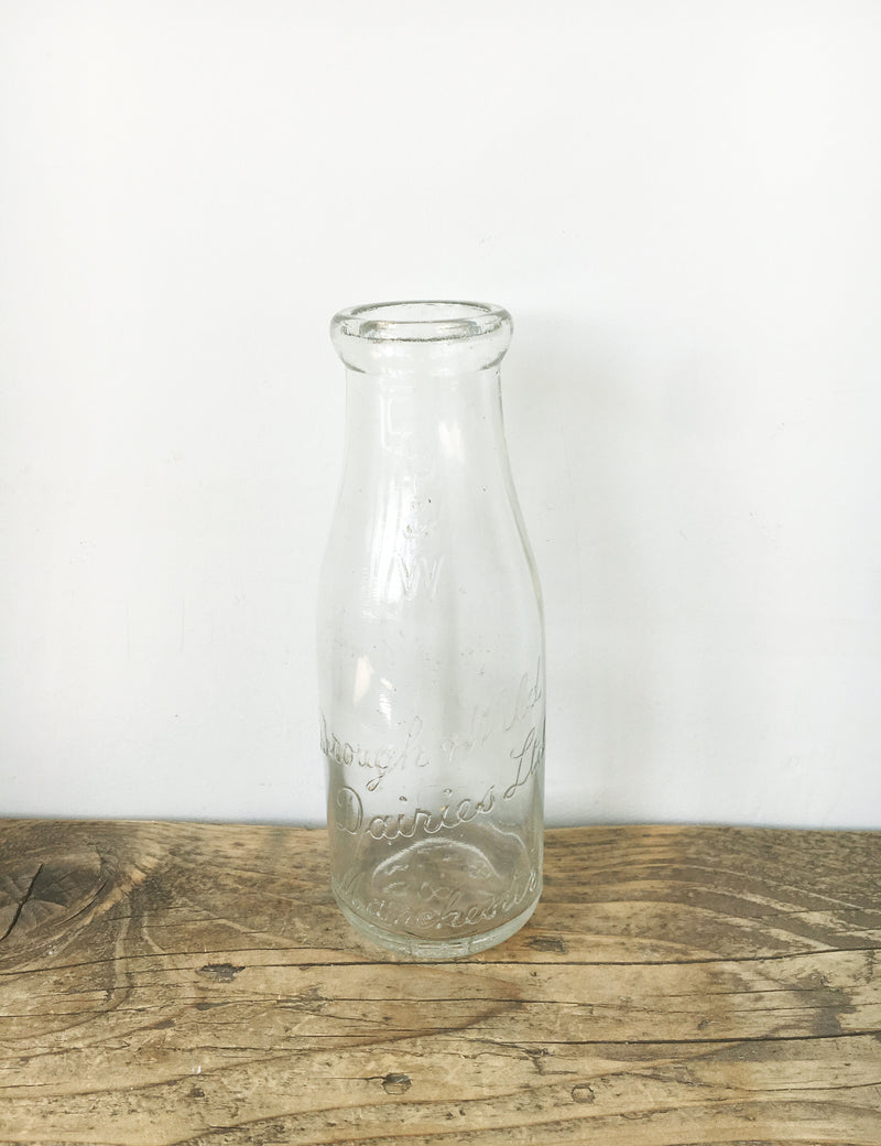 Vintage Glass Milk Bottle - Brough & Wild Dairies Manchester