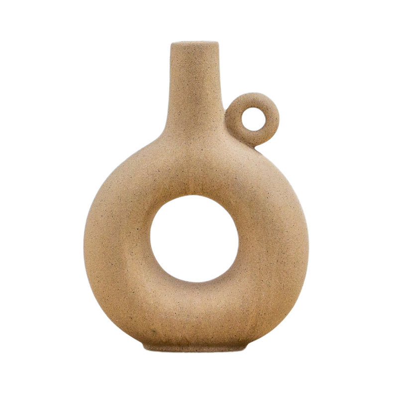 Warm Sand Ceramic Donut Vase