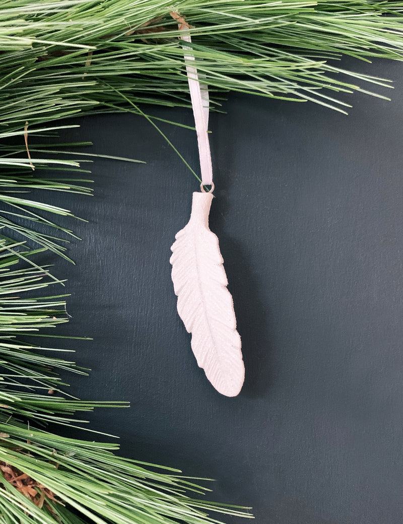 White Ceramic Feather Hanging Decoration (pack of four)